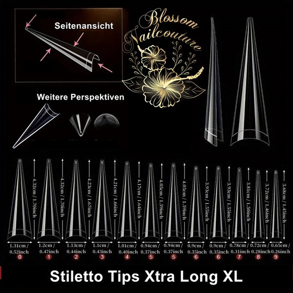 Stiletto Tips Xtra Long XL mit Klebefläche Clear 240 Stück im Tipkasten